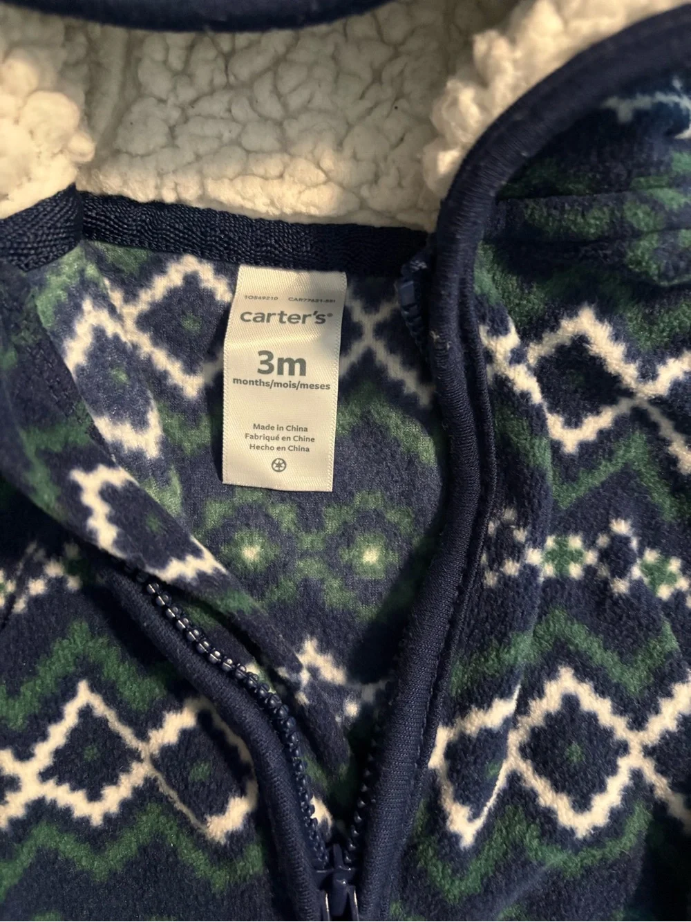 Carter's Navy, Green & White Hooded Fleece Baby One-Piece